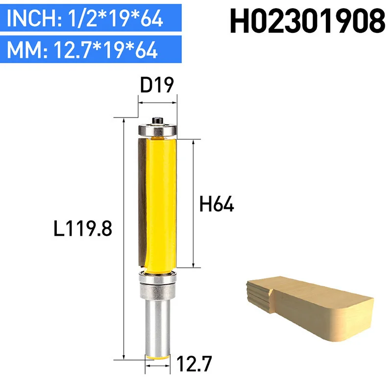 1 шт. 1/2 хвостовик Деревообработка фреза для контурной обработки боры, резак фрезерный станок для дерева с ЧПУ инструмент прямой обрезки с двойным подшипником - Длина режущей кромки: H02301908