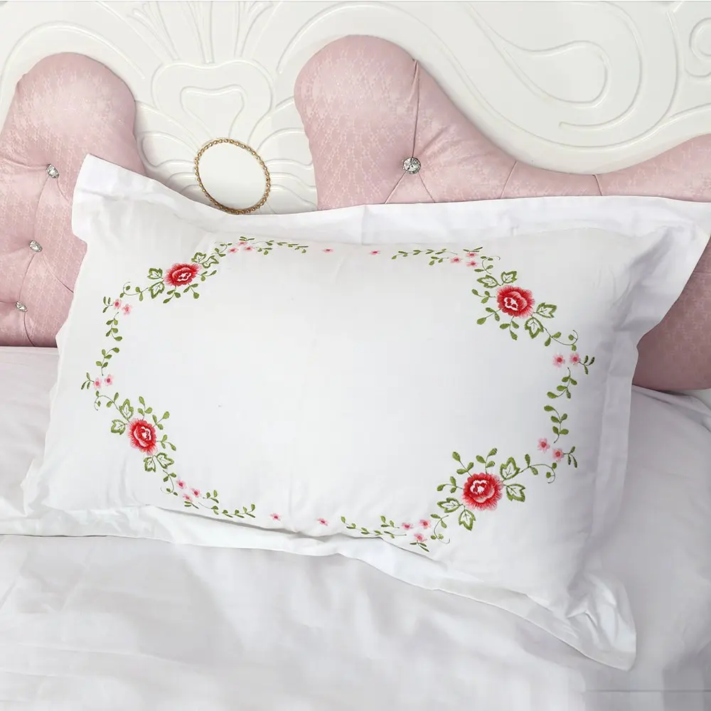 74*48cm 100 cotton classical flower embroidery white pillowcase Single