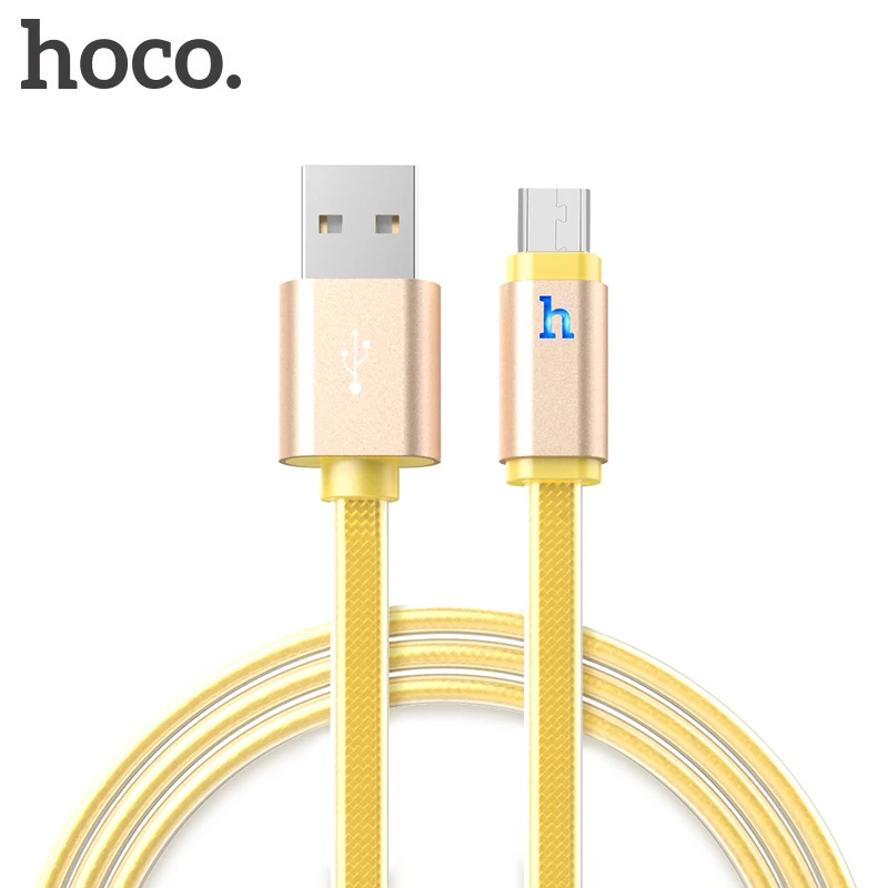 

HOCO Metal Braided Flat Micro USB Cable LED 2A Fast Data Charger Cable for Xiaomi Samsung Android USB Charging Cord Microusb New