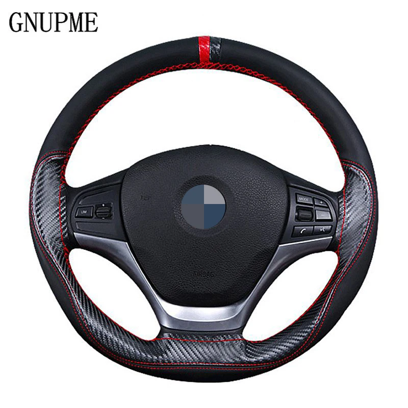 GNUPME Hand Sewing Steering Wheel Cover Automotive Leather Steering Wheel Cover Universal 38cm Four Seasons Car Steering Covers GNUPME Hand Sewing Steering Wheel Cover Automotive Leather Steering Wheel Cover Universal 38cm Four Seasons Car Steering Covers