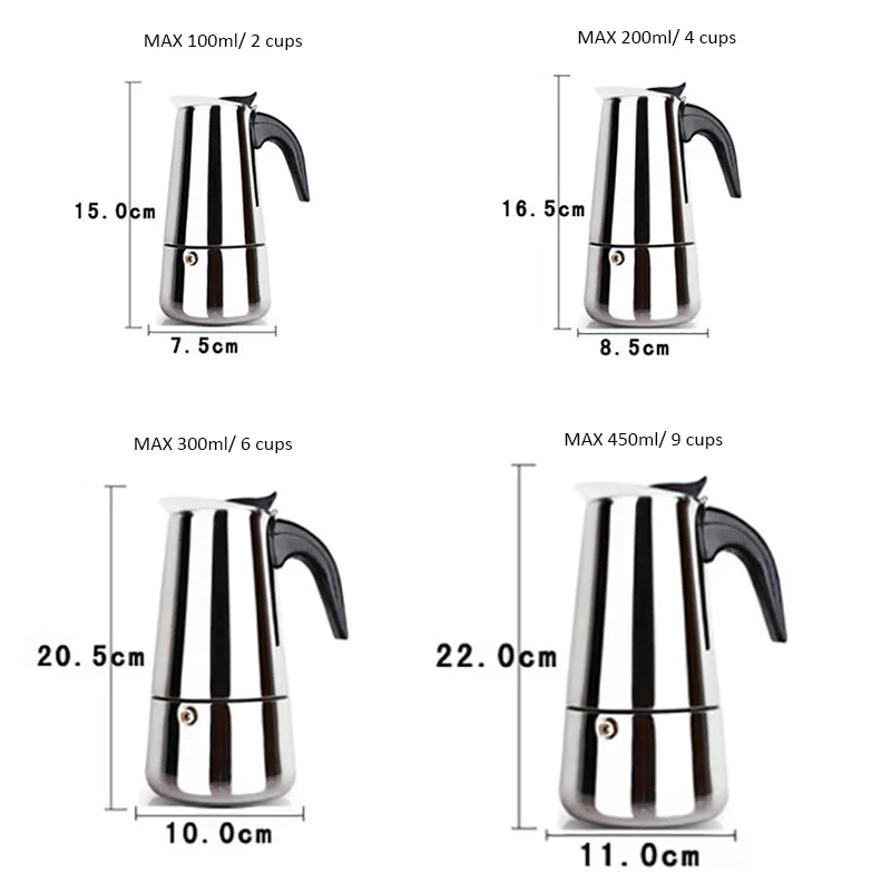 Espresso Coffee Maker Pot Stovetop Moka Coffee Pot Stainless Steel Teapot Mocha Latte Percolator 100200300450ML Biolomix (13)