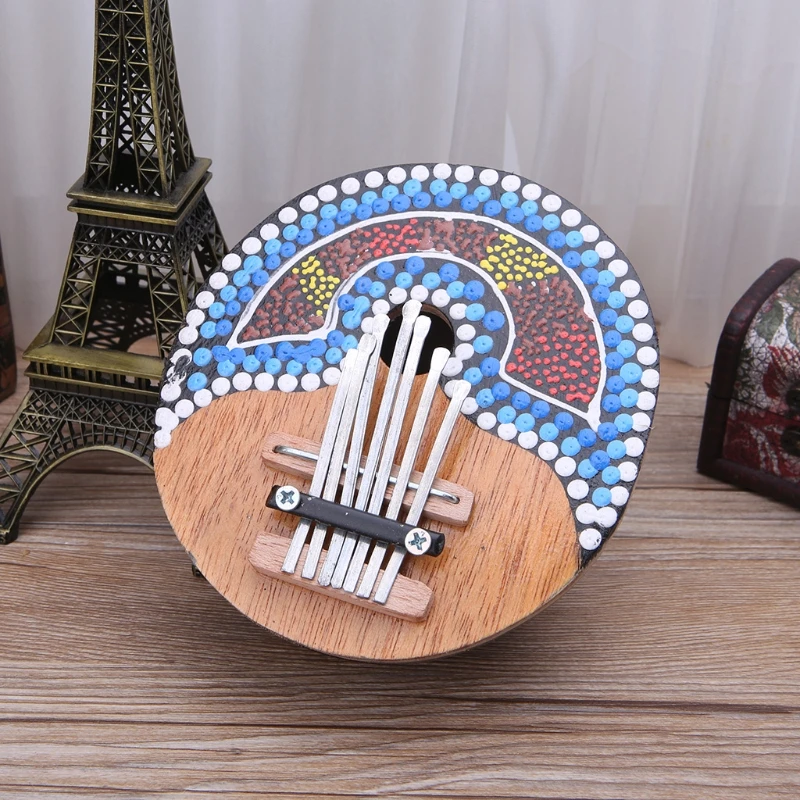  7 Key Finger Kalimba Thumb Piano Pocket Tunable Coconut Shell Painted Keyboard Marimba Wood Musical