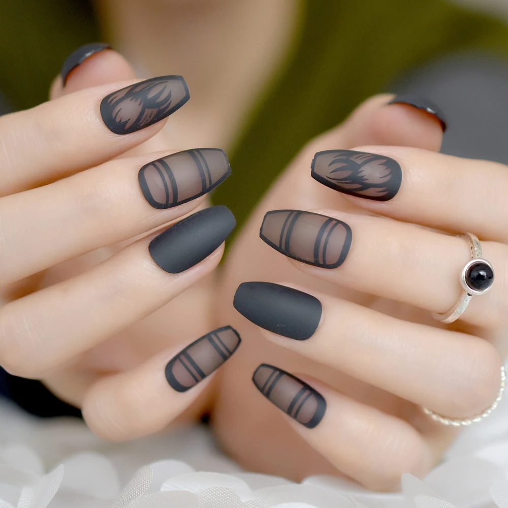 Matte Black Clear Ballerinas Coffin False Nails Tips Artificial Matte Black Clear Ballerinas Coffin False Nails Tips Artificial Frosted Ballerina Fake Nail Art Manicure Accessories In From Beauty Health On