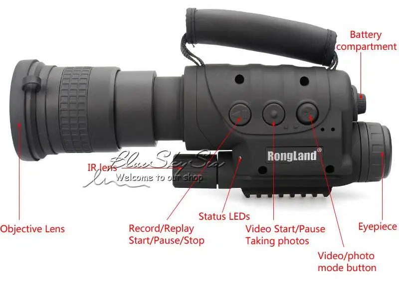 Rongland NV-760D + инфракрасный Охота Ночное видение ИК Монокуляры 7x60 + 3 батареи + Зарядное устройство видео записывающее устройство