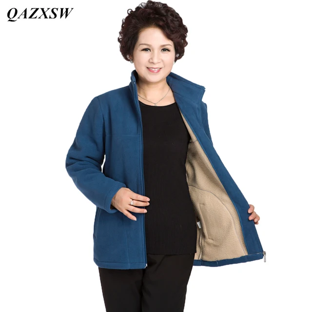aliexpress com buy qazxsw new middle age women plus size fleece plus size fleece jackets
