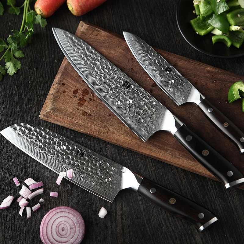  XINZUO 3 Pcs Kitchen Knives Set vg10 Damascus Steel Stainless Steel Pro Chef Cleaver Santoku Utilit - 32498854952