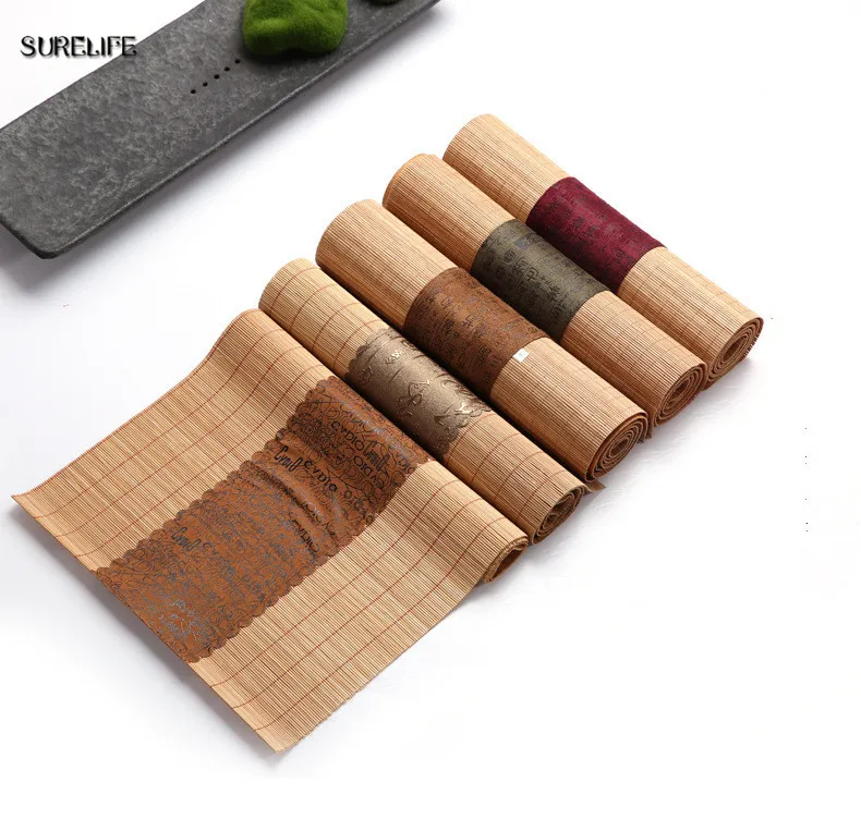 Vintage Chinese Style Bamboo Table Runner Tea Mat Tea Set Accessories Tablecloth For Wedding Dining Room Party Decorations