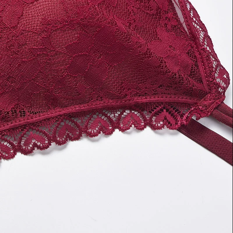 Sexy Padded Tank Crop Top Heart-shaped Lace Bra Underwear Women's Mesh Tube Tops