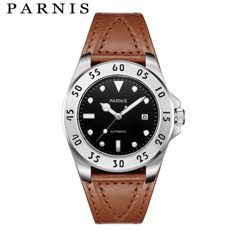 

Parnis Brand Men's Watches 43mm Casual Automatic Watch Men Leather Luminous New Design Navigation Style Mechanical Watch Clock