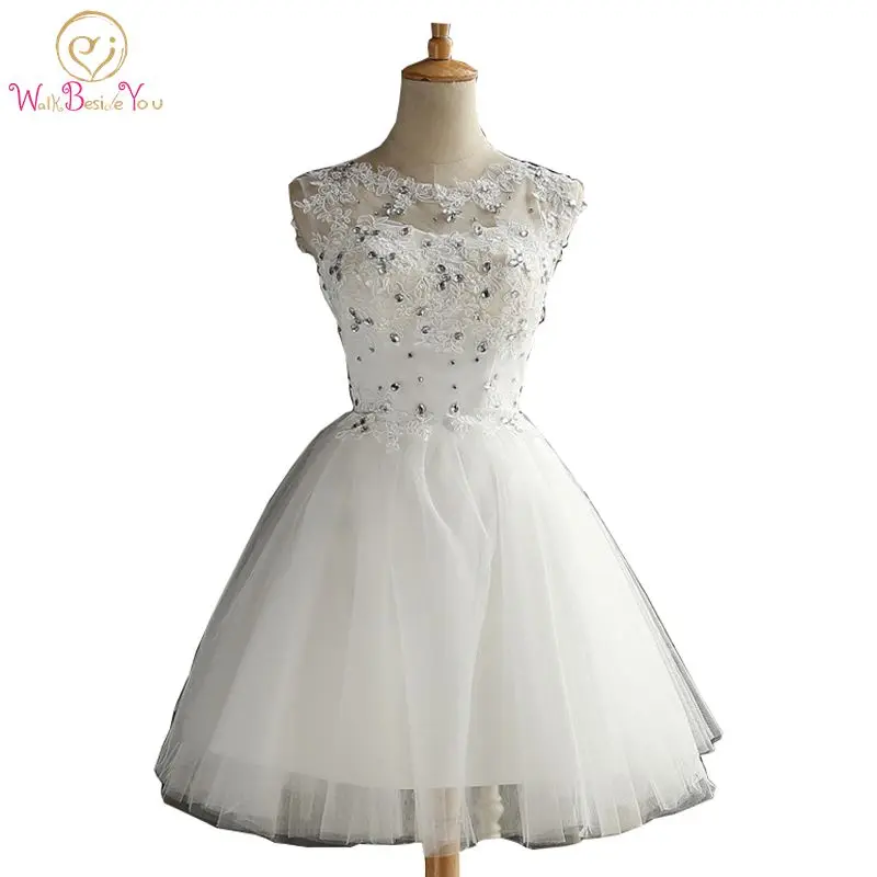 

Walk Beside You Natural White Homecoming Dresses Short Ball Gown Lace Applique Tulle Crystal Graduation Dresses Vestido De Festa