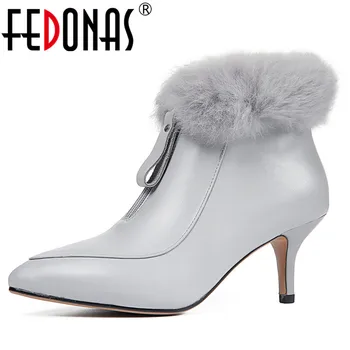 

FEDONAS Fashion Women Ankle Boots Autumn Winter Warm High Heels Shoes Woman Genuine Leather Pointed Toe Elegant Office Pumps