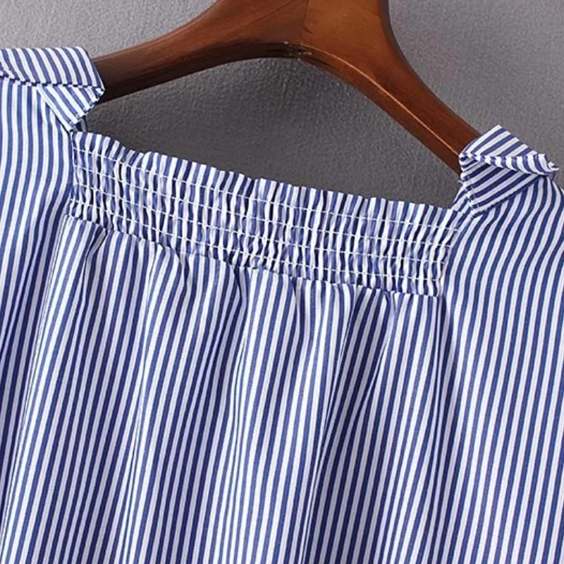 Женская блузка в полоску с цветочной вышивкой и длинным рукавом|blusas fashion|blouse