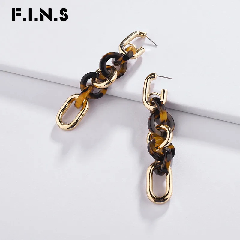 

F.I.N.S 2019 Tortoiseshell Earrings Acetate Leopard Acrylic Chunky Metal Chain Link Long Hanging Drop Earrings for Women