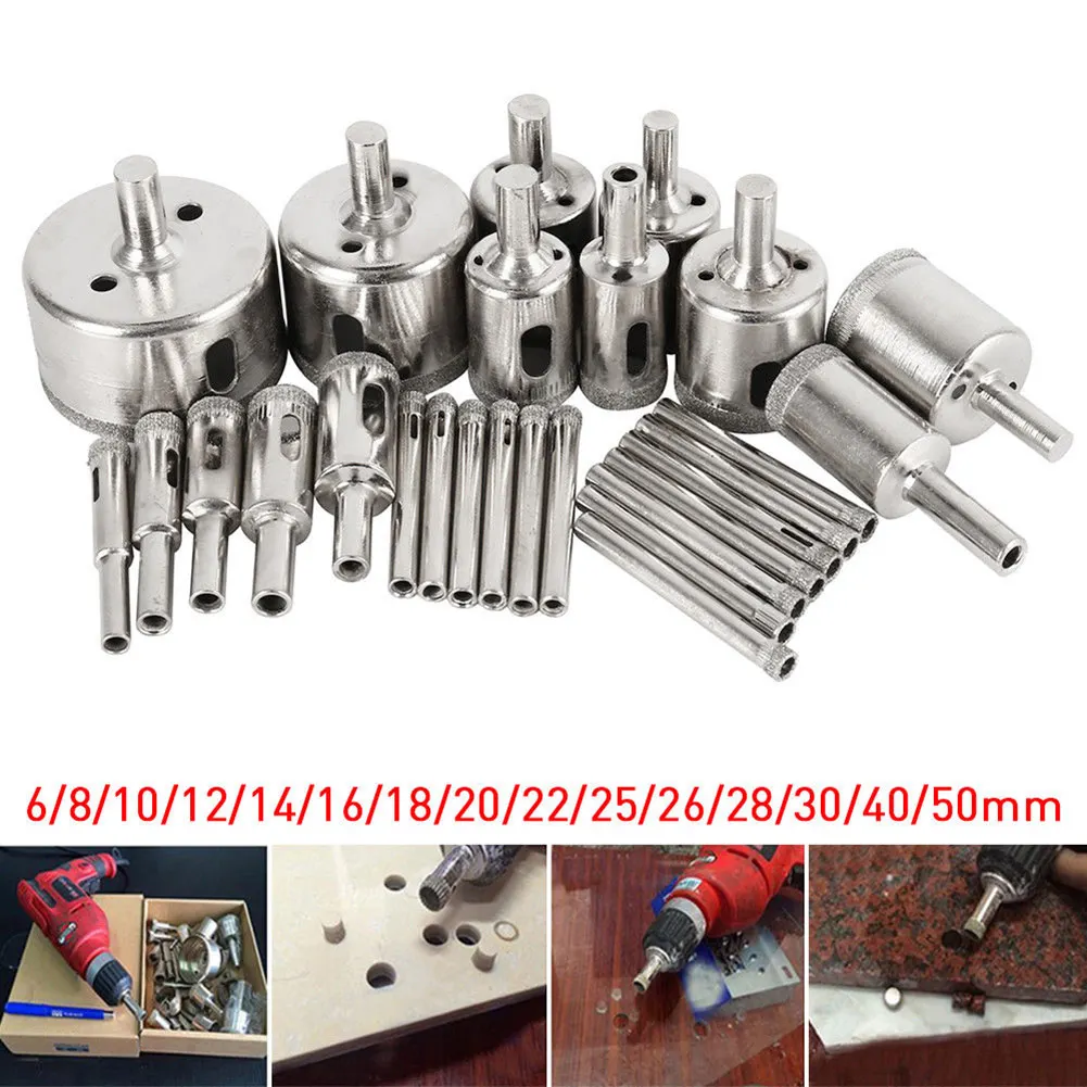 Comprare 28 pz set Diamante Punta del trapano Forate Foro Seghe bit 6 50mm per Mattonelle di Marmo di Vetro DAG la nave