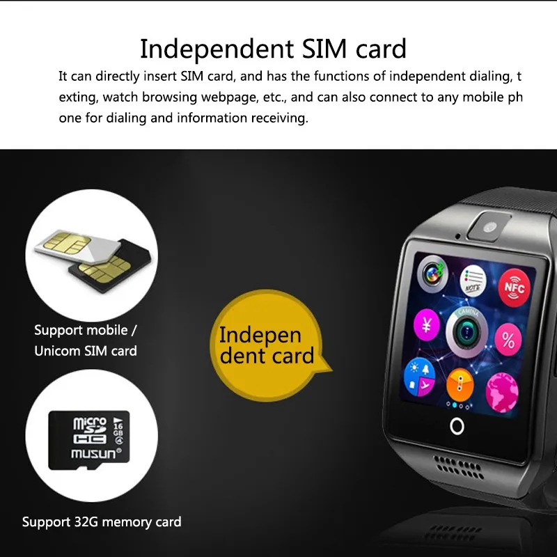 Умные часы Q18, умные часы с поддержкой sim-карты TF, телефонного звонка, с камерой сообщения, Bluetooth, подключение для телефона Android IOS