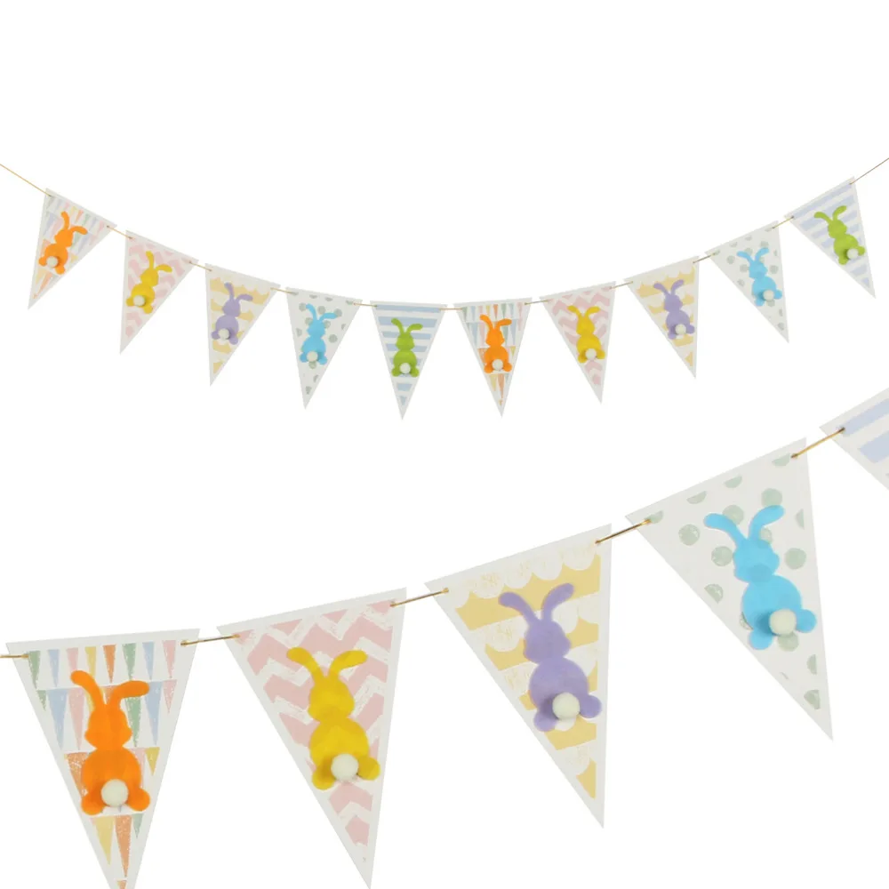 

Vintage Easter Bunny Tails Pennant Banner Flags Festive Rabbit Bunting Chevron Polka Dots Spring Garden Baby Shower Home Decor