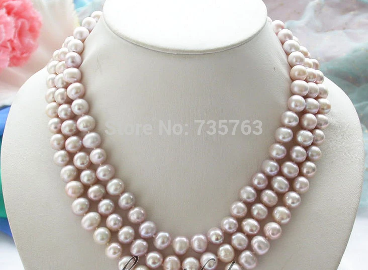 

HOT N773 Natural 3row 10mm lavender round freshwater pearl necklace mabe