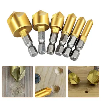 

6 Pcs Drill Bit Set 1/4'' Hex Shank 90 Degree Wood Chamfering Cutter Chamfer 6mm-19mm Countersink Drill Bit