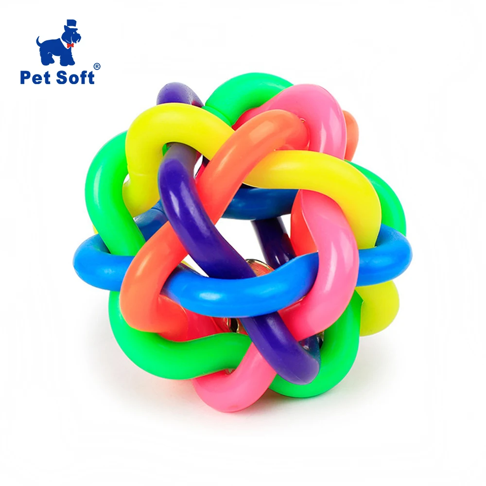 

Pet Soft 2PCS Dog Cat Sound Ball Rainbow Colorful Rubber plastic Playing Toy Dog Chew Knot Ball Woven Braided Bouncy Rubber Toy