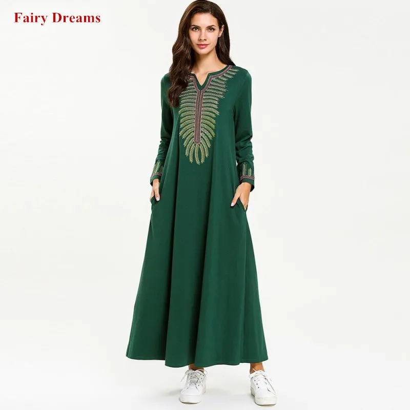 Женские мусульманские платья зеленые abaya Турция Дубай Турецкая вышивка плюс