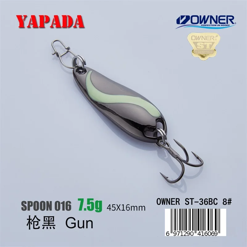 YAPADA ложка 016 TaiChi светящаяся 5 г/7,5 г 37-45 мм держатель тройной крючок Многоцветный Металлический цинковый сплав ложка рыболовные приманки - Цвет: Gun 7.5g