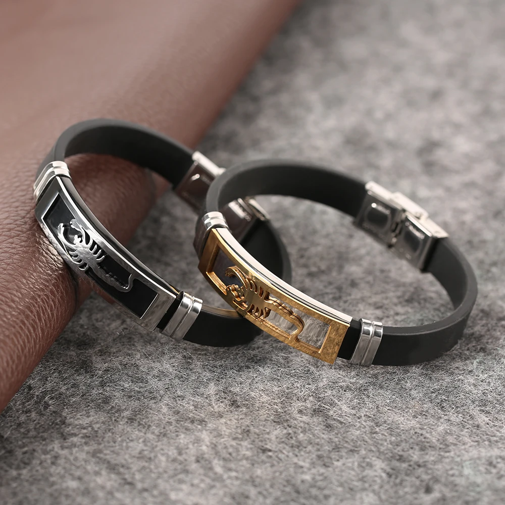 Scorpion Stainless Steel Bracelets Fashion Silicone Simple Casual Men Charm Bracelet Easy Hook Rope Chain Bangle Gift (10)