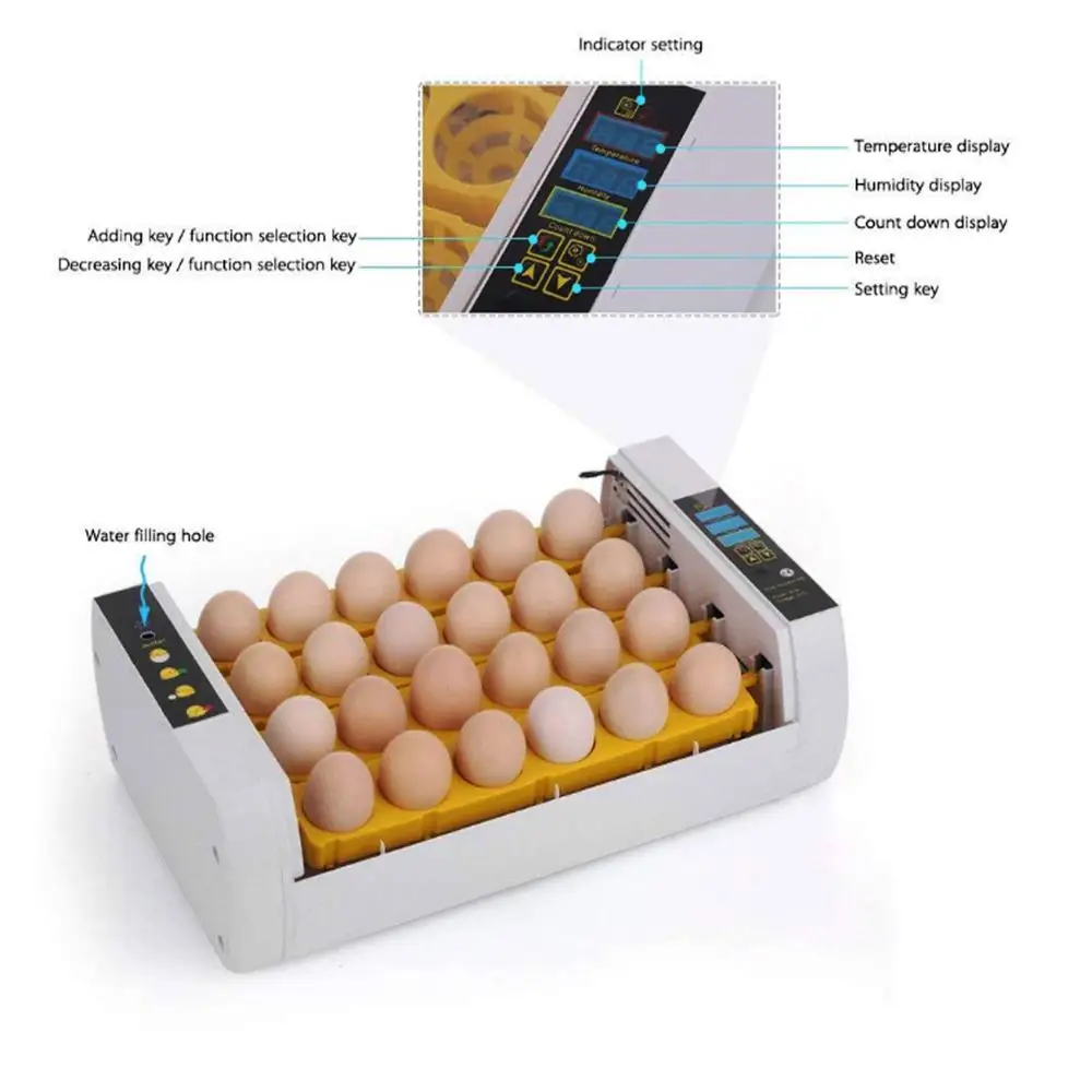 Automatic 24 eggs Digital Chick Egg Incubator Hatcher Temperature Humidity Control