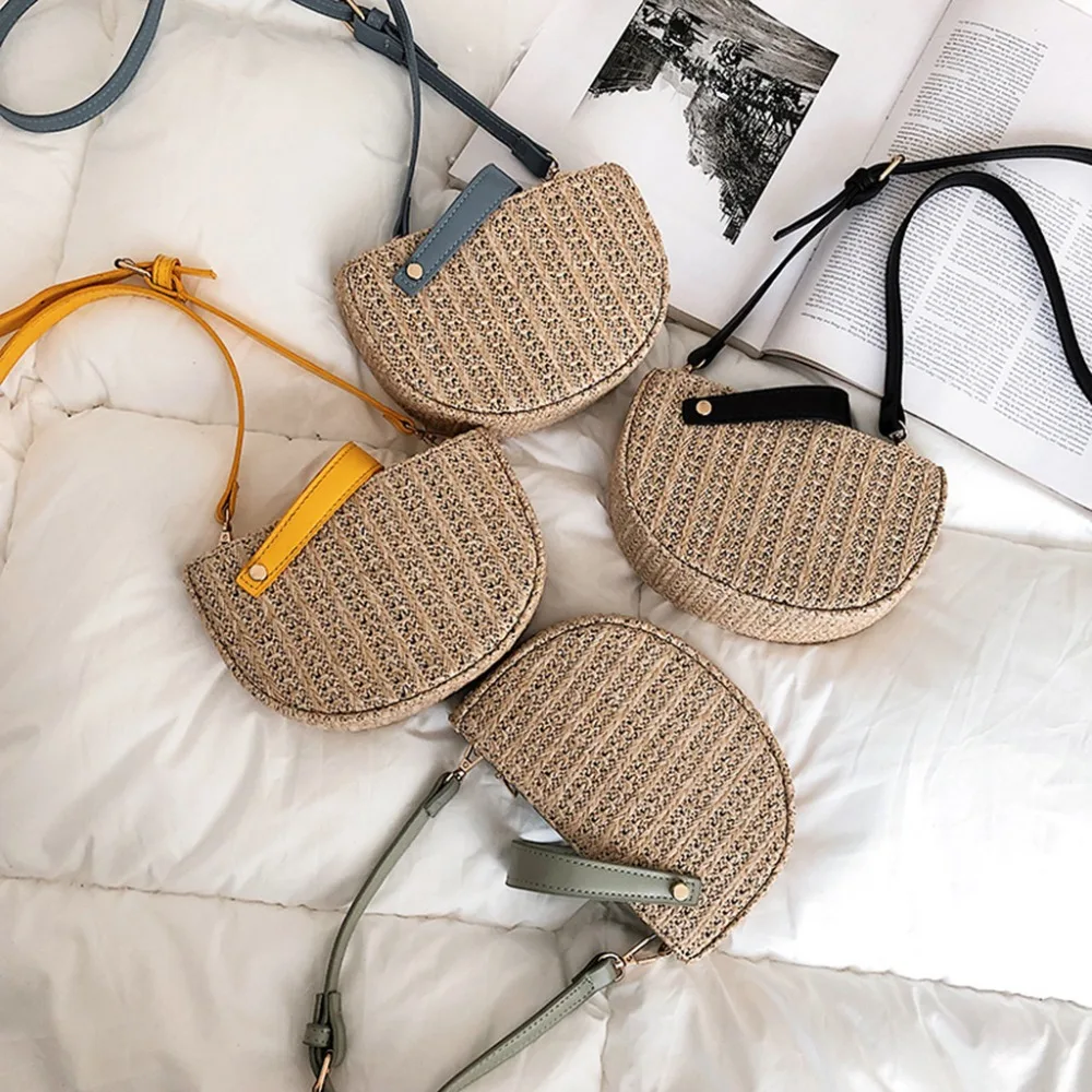 Women Beach Decorative Straw Bucket Bag Burlap Square Messenger 0508 huismerk kopen in de aanbieding