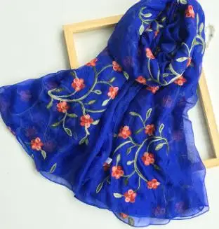 royal blue Новинка года Вышивка цветочный узор Имитация шелковый шарф Для женщин Красивые цветочные Однотонные мусульманских Обёрточная бумага глушитель хиджаб 10 шт./лот - Цвет: royal blue