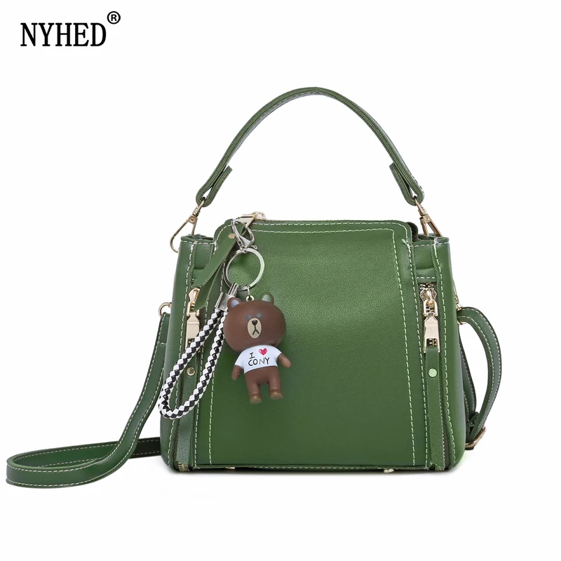 

NYHED Women Fashion Bucket Handbags Quality Pu Zipper Shoulder Bags Cute Bear Patent