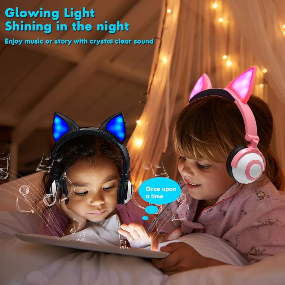 JINSERTA Kids Headphones LED Ear Flashing Glowing Earphone Fox Headsets Gaming Earphones for Adult Children Gifts