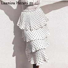 CHU ni в горошек Многослойные стрейч женские юбки с высокой талией А-силуэта плиссированные белые летние юбки Повседневные женские миди юбки
