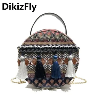 

DikizFly Bohemian Women Bags 2019 Small Crossbody Bag Tassel Circular Shoulder Bags Girls Totes Handbags Sac A Main Femme Purse
