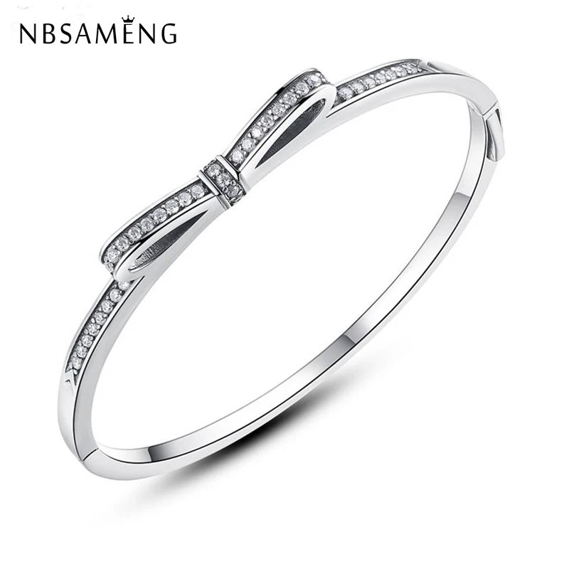 

Authentic 100% Original 925 Sterling Silver Bracelet Bangle Sparkling Bow Clear CZ Bracelets & Bangles Women Fashion Jewelry
