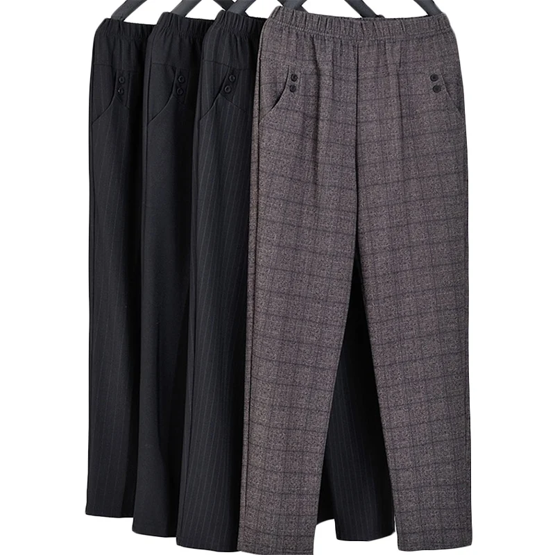 

Middle-aged women Lattice Pants Spring Autumn Winter Loose Plus size Trousers Womens Plus velvet Casual Trousers Capris 5XL F447