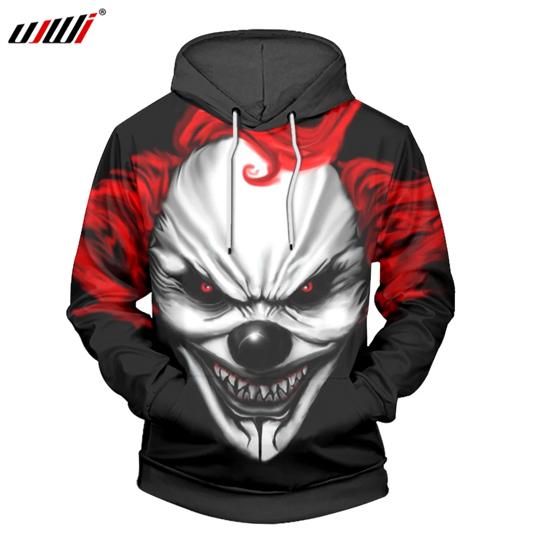 UJWI 3D Print Red Haired Clown Hoodies New Fashion Funny Cool Men