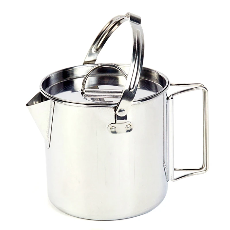 

1.2L Outdoor Kettle Stainless Steel Boiling Water Hanging Pot Portable Reusable Storage Water Container Tableware Cookware