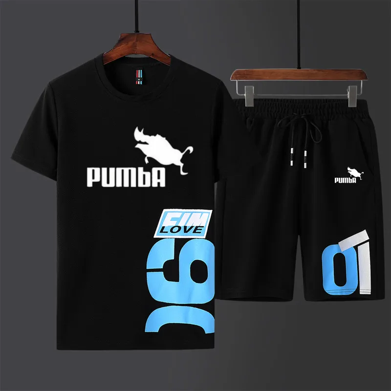

Men Sweat Suit PUMBA Print Sportswear Set Mens Clothes 2 Pieces T Shirt Short Pants Summer Brand Tracksuit Men's Sport Suits