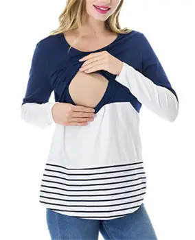 

New Fashion Maternity Women Nursing T Shirts Breastfeeding Clothes Tops Pregnancy Long Sleeve Nursing Tops Patchwork T-shirt
