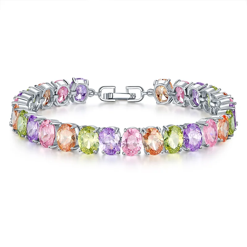 FYM 6 цветов звенья и цепи браслеты роскошные круглые AAA кубический циркон серебряный цвет браслет для женщин ювелирные изделия с кристаллами - Окраска металла: 1