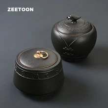 Черный дзен японский Винтаж грубая керамика резные контейнеры для чая творческий канистра керамический чайный набор кунг-фу банка конфеты пуэр печать хранения