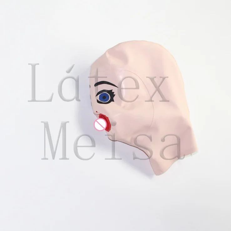 

Handmade latex masks women's rubber hoods open nostrils in baby pink color with back zip