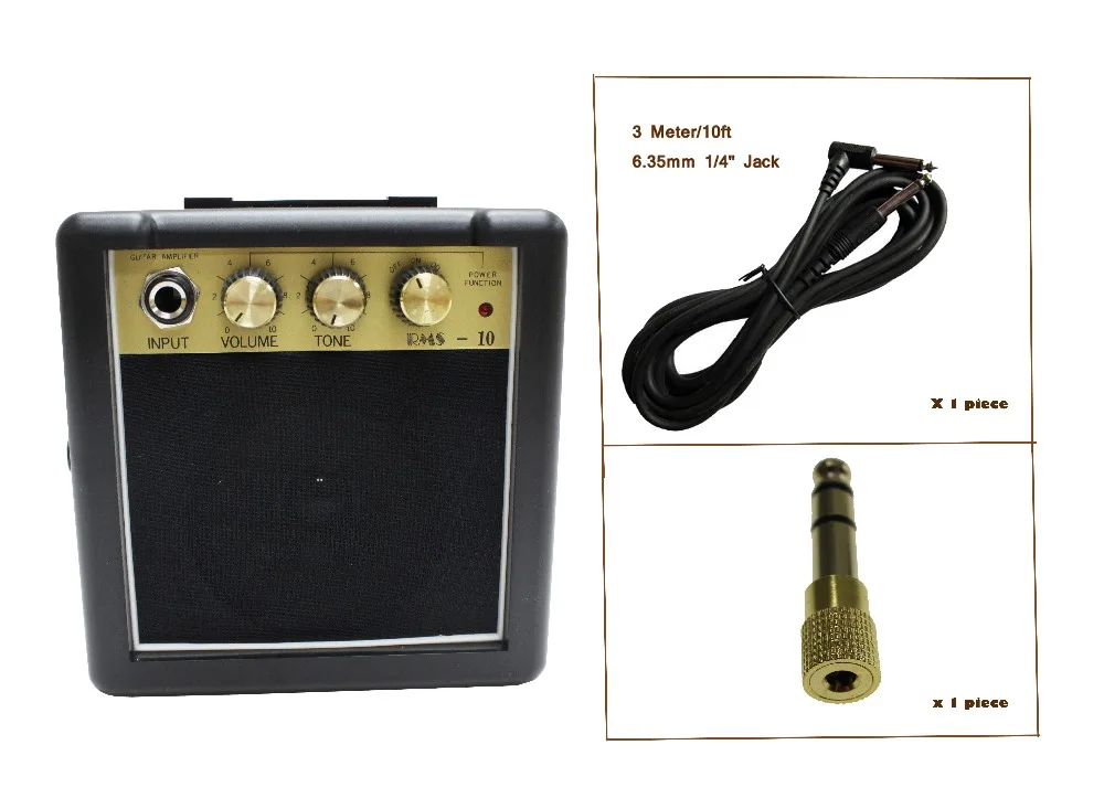 RMS-10 3 Вт мини-гитарный усилитель с 3 метровым гитарным кабелем и 1 шт. золотого цвета 6,5 мм Штекерный кабель 3,5 мм гнездовой разъем конвертер