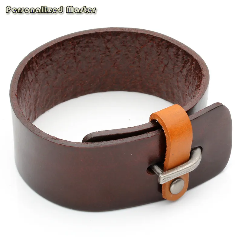 

Personalized Master Punk Coffee Genuine Leather Men Women Wrap Bracelet Biker Cuff Wristband Bangle