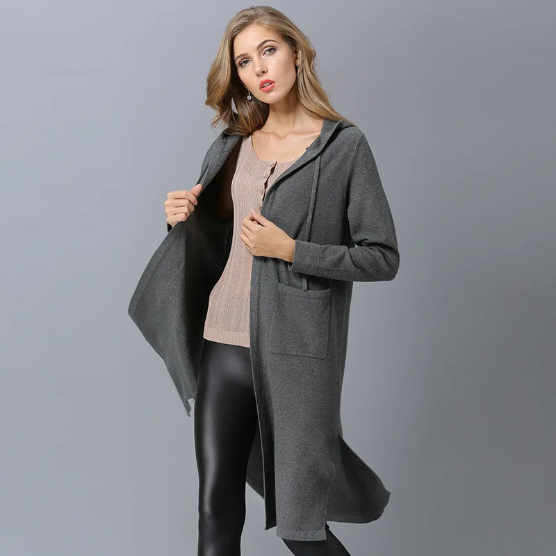 

High quality women's sweater long coat autumn ladies thin section large size hoodie open door casual loose women's coat