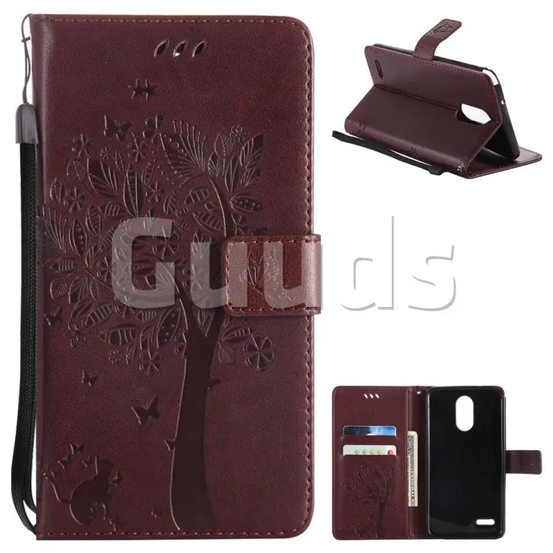 Embossing Butterfly Tree Leather Wallet Case for LG Stylo 3 Plus / Stylus 3 Plus - Coffee