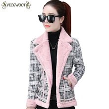 Короткая верхняя одежда, женская новая зимняя куртка, женская модная Вельветовая куртка большого размера, женская тонкая клетчатая куртка с длинным рукавом S678