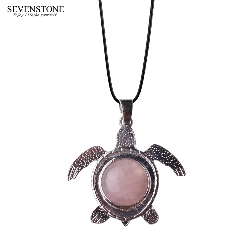

SEVENSTONE 2019 New Fashion Reiki Natural Stone Healing Jewelry Pendant Stainless Steel Turtle Alloy Charm Pendants for Women