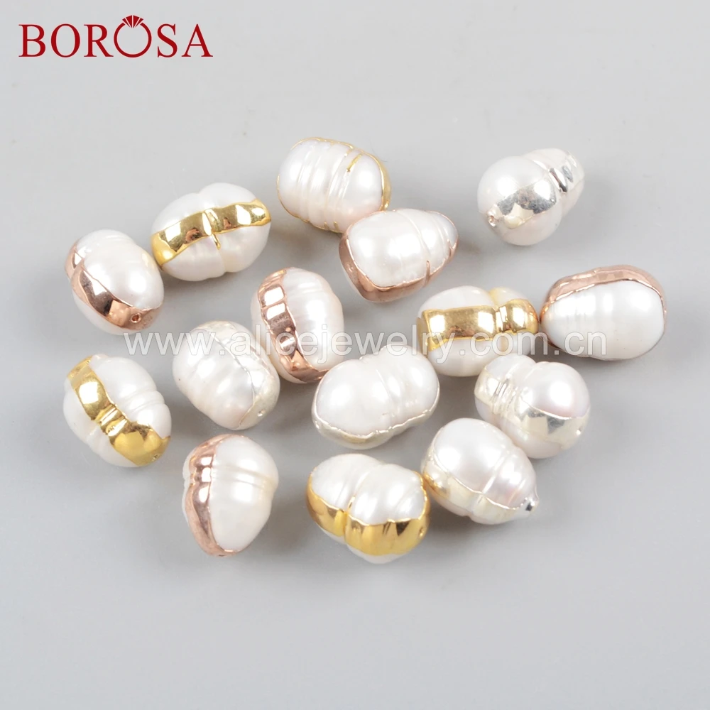 

BOROSA 20PCS Stylish Gold/Silver/Rose Gold Color Natural Freshwater Pearl Beads for DIY Necklace/Bracelet Jewelry WX1056