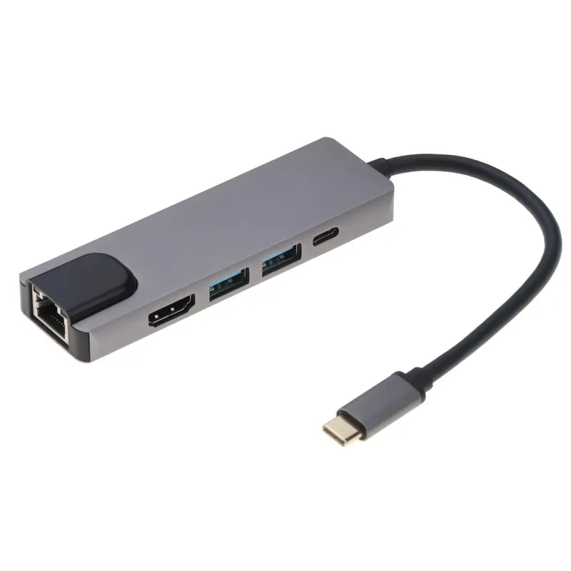 

5in1 Type C To HDMI 4K TV USB 3.0 Video Adapter Converter For MacBook to 1000Mbps Gigabit Ethernet Lan RJ45 Network Wired Cable